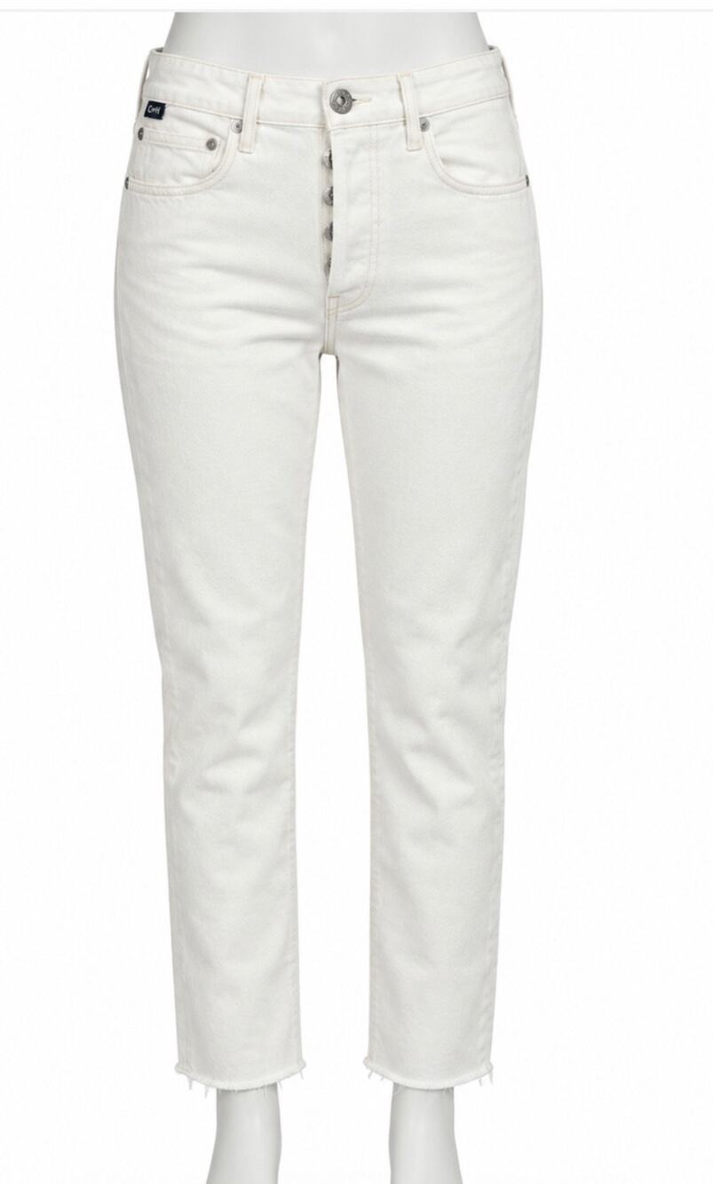 Citizens of Humanity Charlotte Crop Jeans White High Rise Button Fly Raw Hem 25